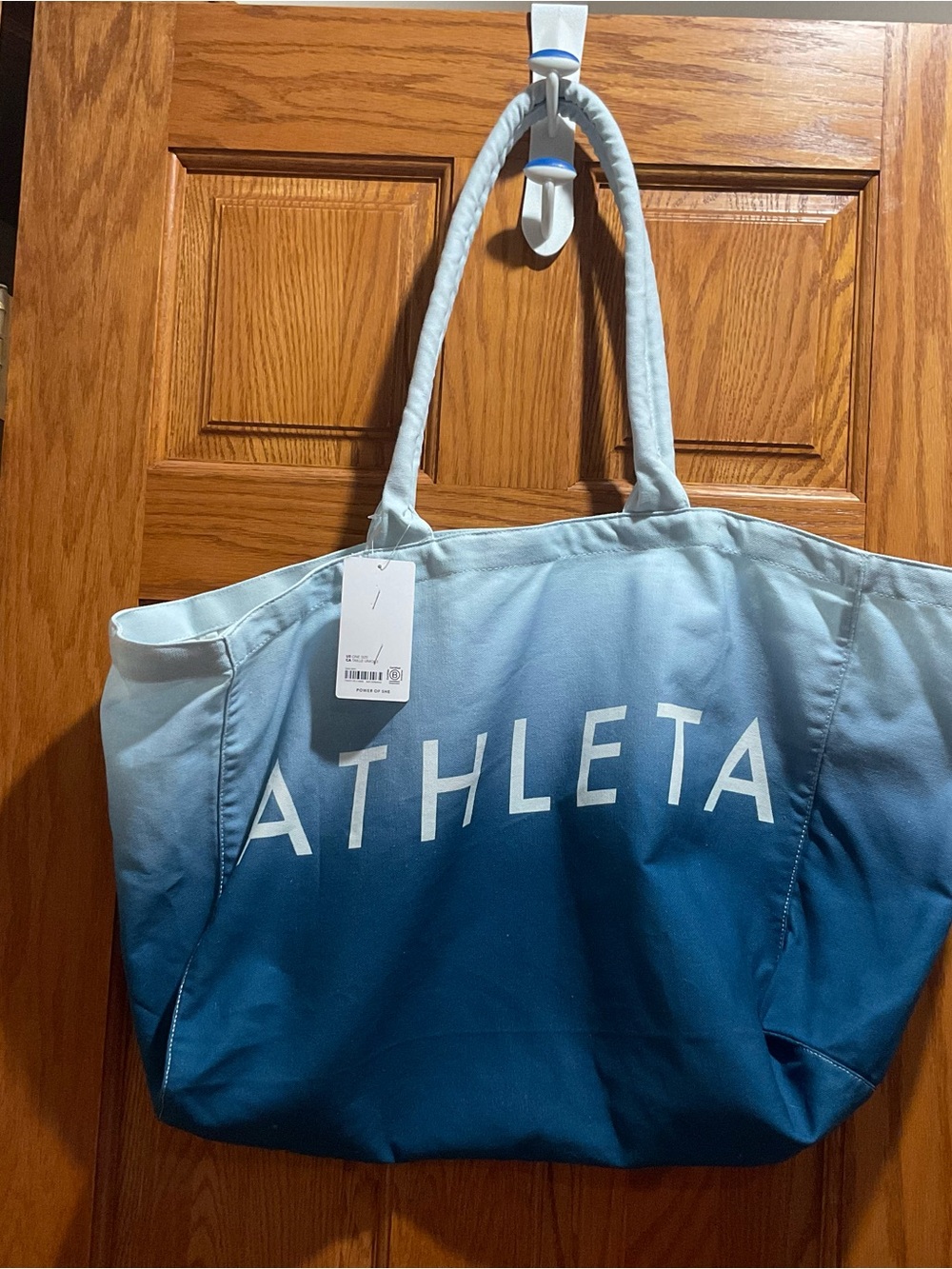Athleta NWT Blue Ombre Canvas Tote Oversized Beach Gym Travel Shopper Bag